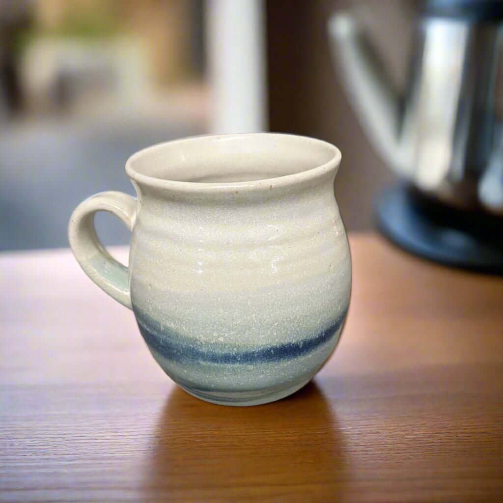 Blue & White Seascape Ceramic Mug Handmade in Cornwall