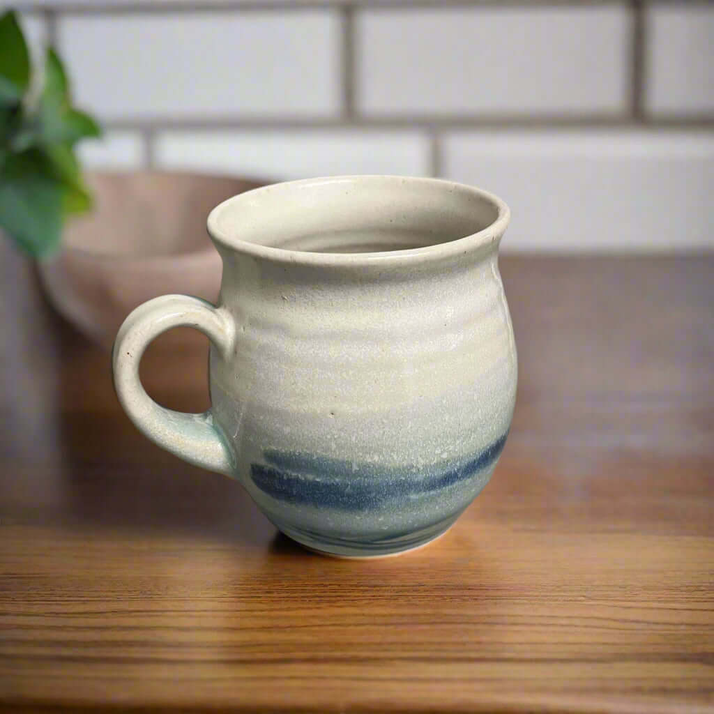 Blue & White Seascape Ceramic Mug Handmade in Cornwall