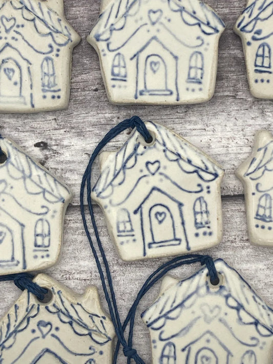 Ceramic Gingerbread House Decoration - Handmade in Cornwall