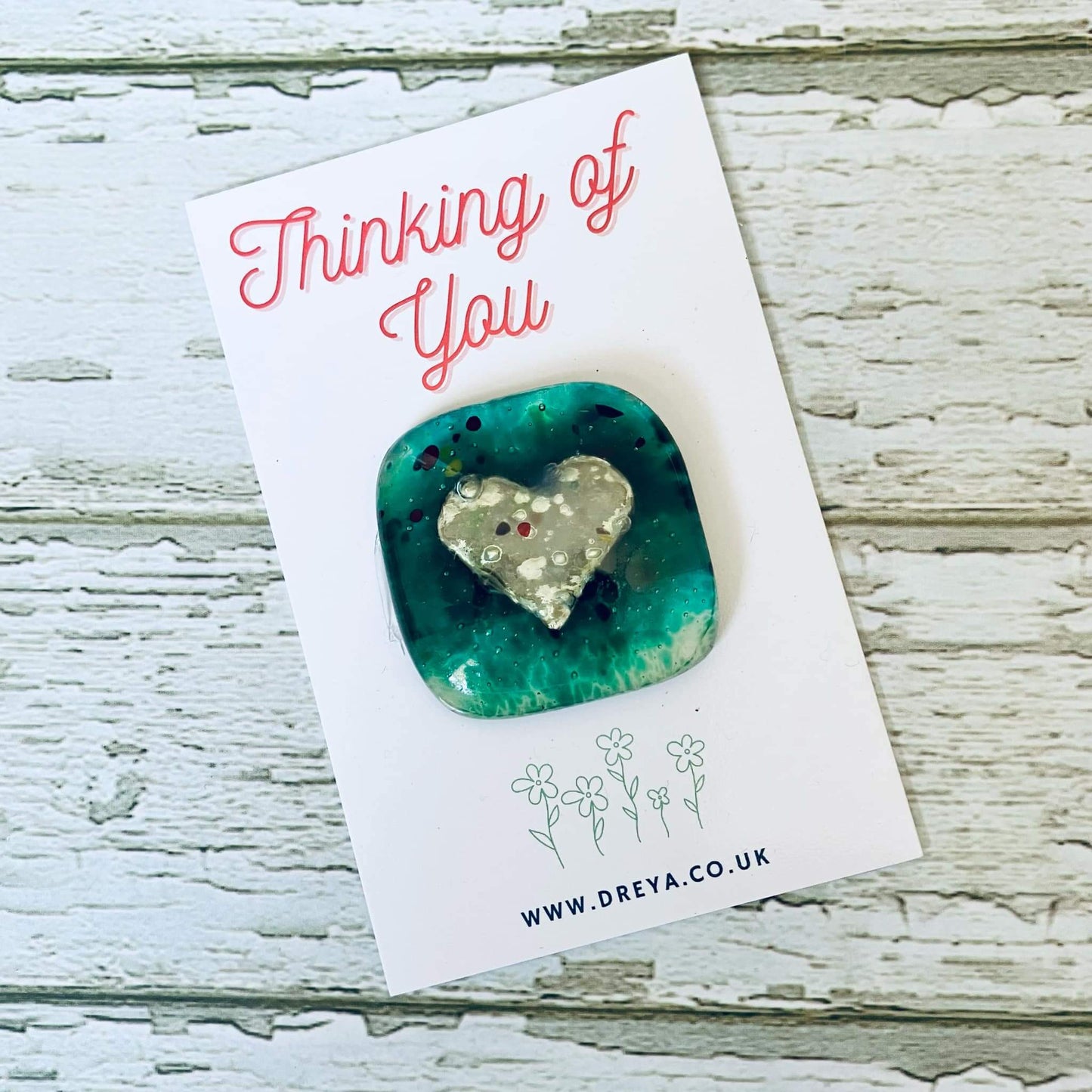Thinking Of You Heart Fused Glass Charm