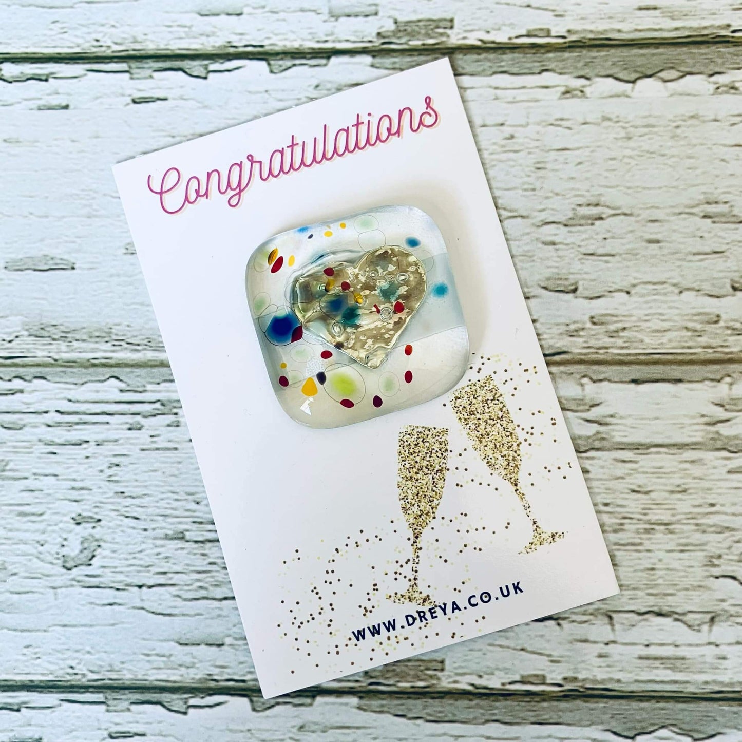 Congratulations Heart Fused Glass Charm