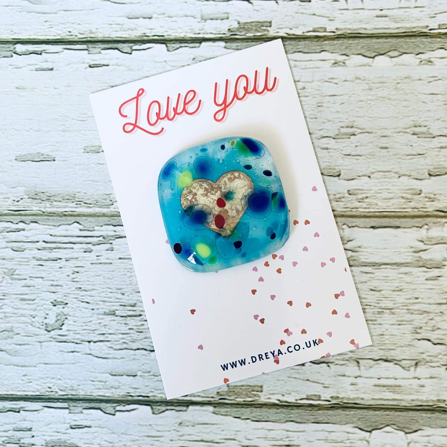 Love You Heart Fused Glass Charm