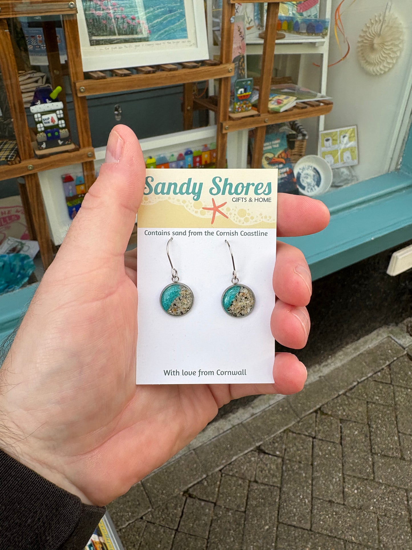 Coastal Themed Stainless Steel Round Drop Earrings - Contains Sand From A Cornish Beach