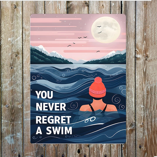 You Never Regret A Swim Metal Sign - An Inspirational Gift for A Wild Swimming Fan