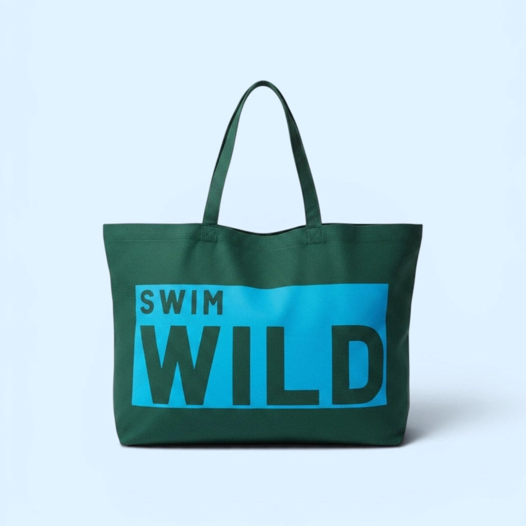 Swim Wild Navy Blue & Mint Cotton Canvas Jumbo Bag