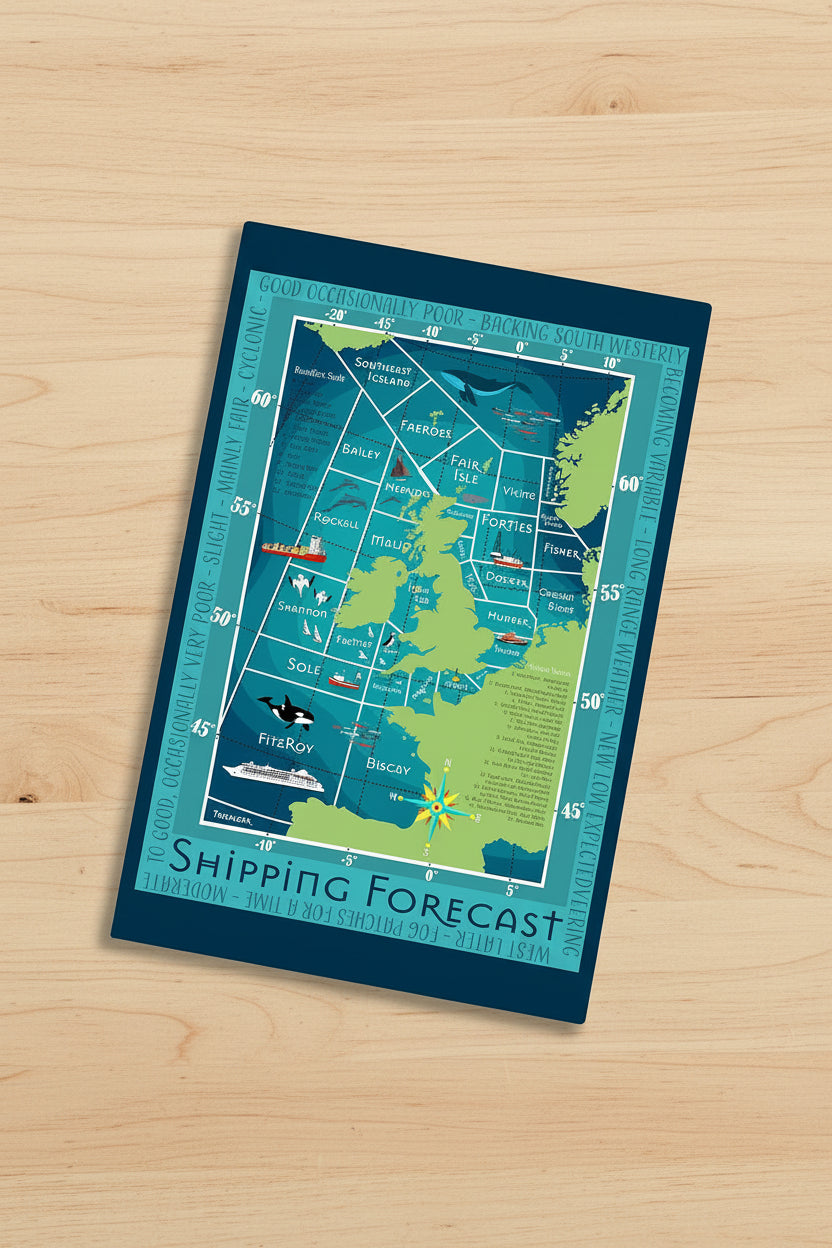 Shipping Forecast design on a light wood background
