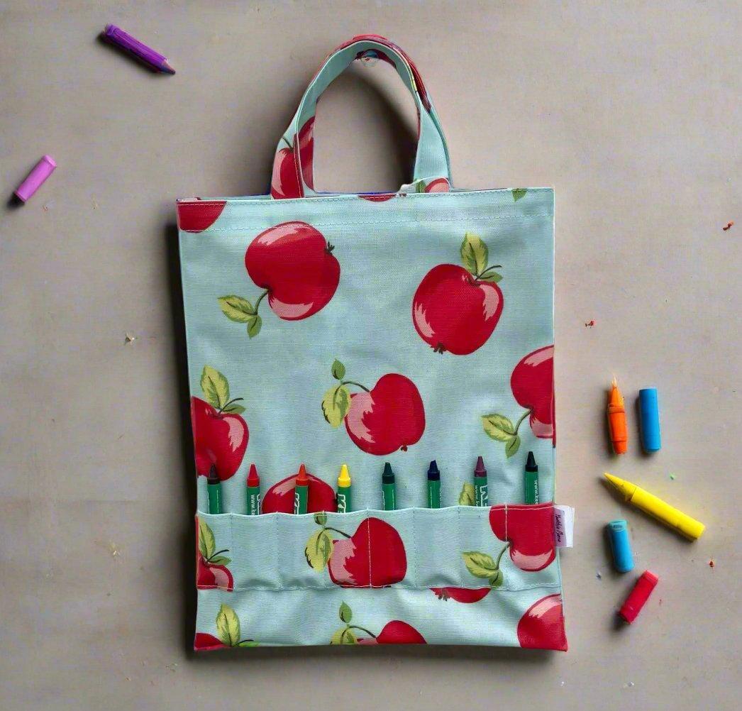 Apples Oilcloth Crayon and Colouring Book Bag - Cornish Gifts by Sandy Shores