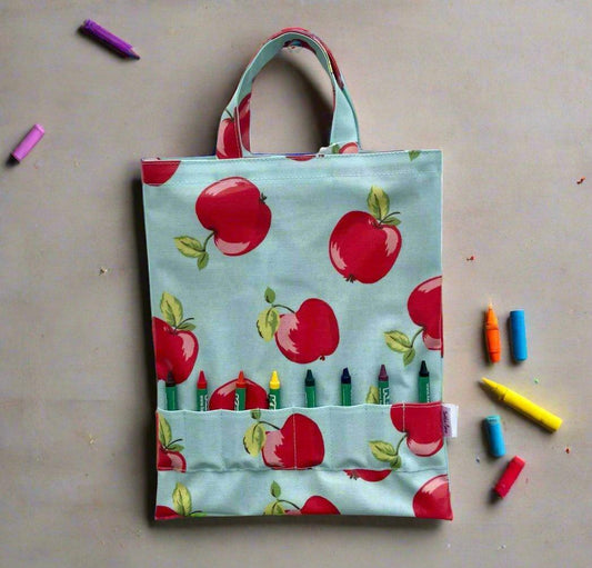 Apples Oilcloth Crayon and Colouring Book Bag - Cornish Gifts by Sandy Shores
