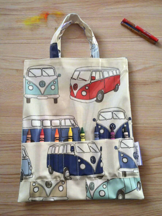 Camper Van Oilcloth Crayon and Colouring Book Bag - Cornish Gifts by Sandy Shores