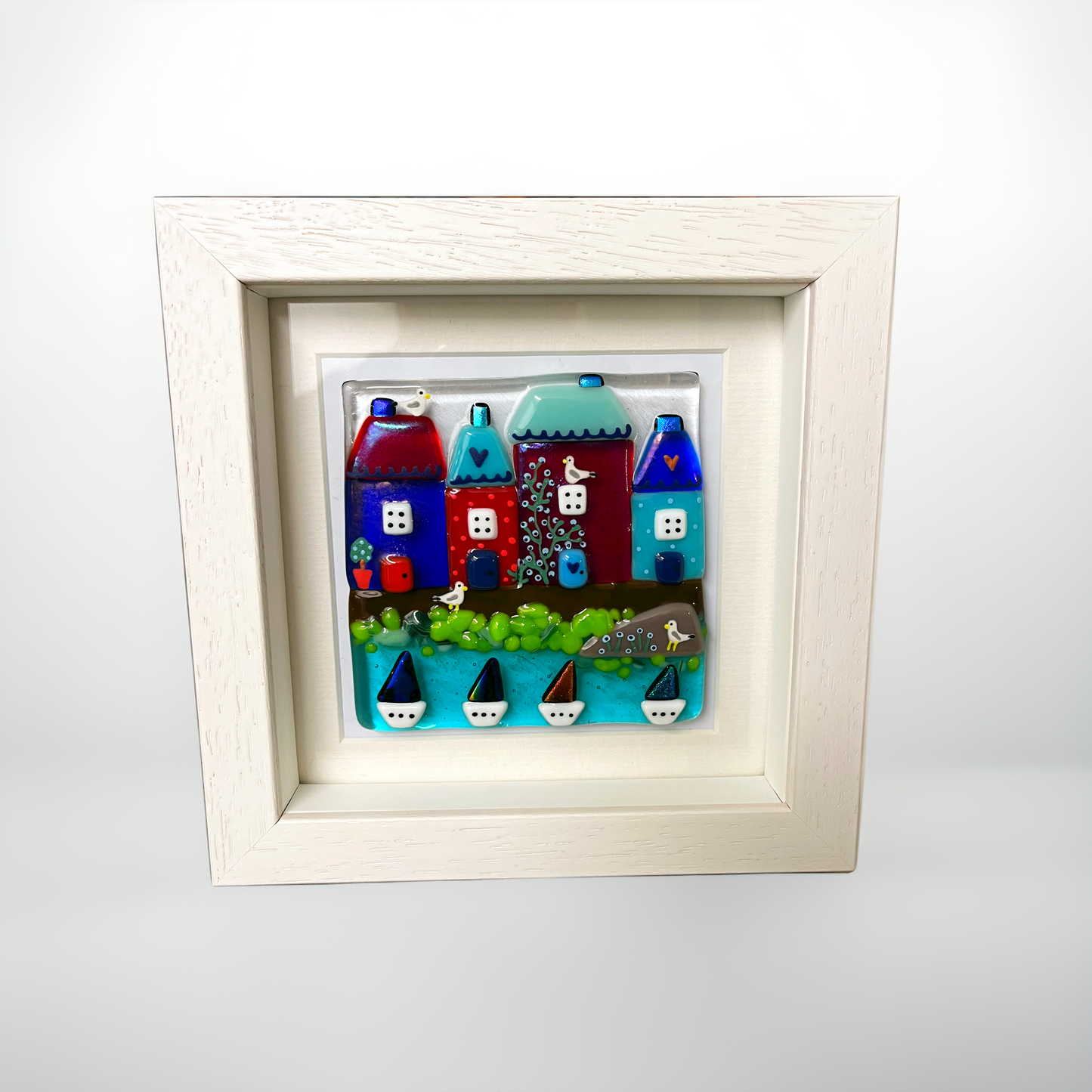 Cornish Harbourside Handmade Fused Glass Square Picture - Cornish Gifts by Sandy Shores