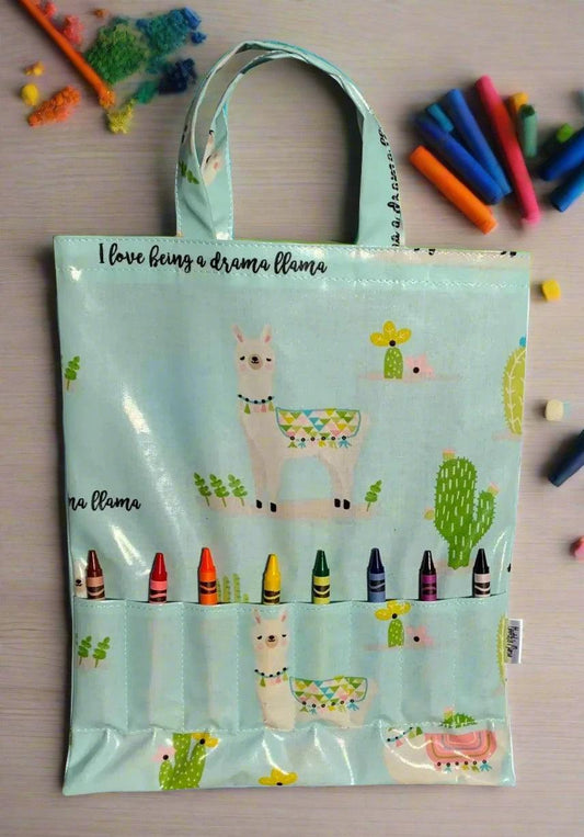 Drama Llama Oilcloth Crayon and Colouring Book Bag - Cornish Gifts by Sandy Shores