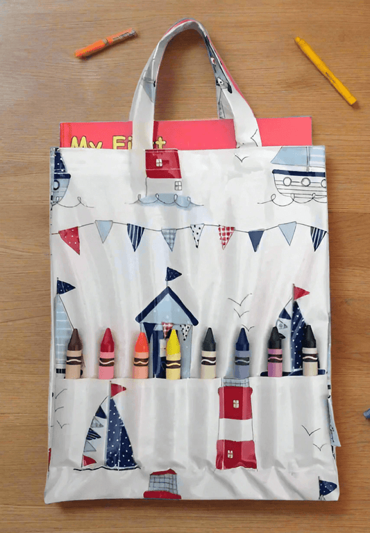 Maritime Oilcloth Crayon and Colouring Book Bag - Cornish Gifts by Sandy Shores