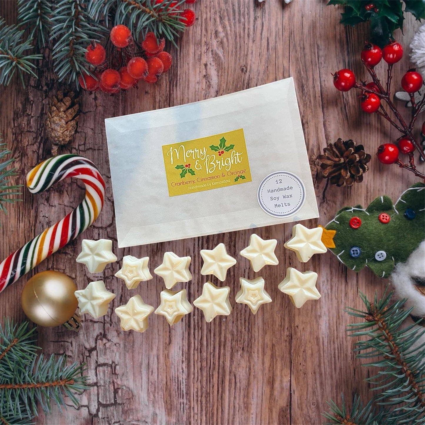 Merry & Bright Soy Wax Handmade Wax Melts - Pack of 12 - Cornish Gifts by Sandy Shores