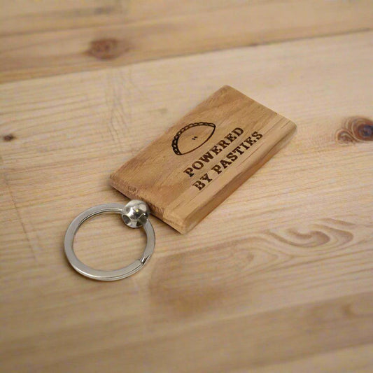 Powered By Pasties Wooden Keyring - Cornish Gifts by Sandy Shores