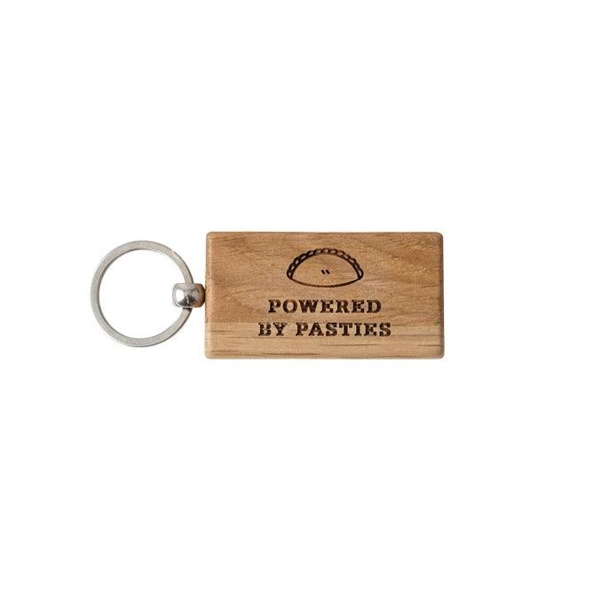 Powered By Pasties Wooden Keyring - Cornish Gifts by Sandy Shores