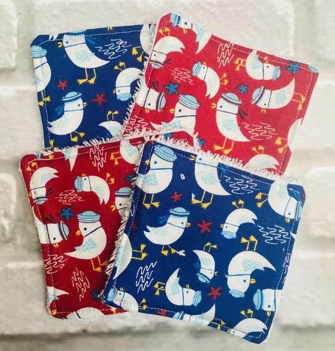 Seagulls Pattern Reusable Face Wipes - Pack of 4 - Cornish Gifts by Sandy Shores