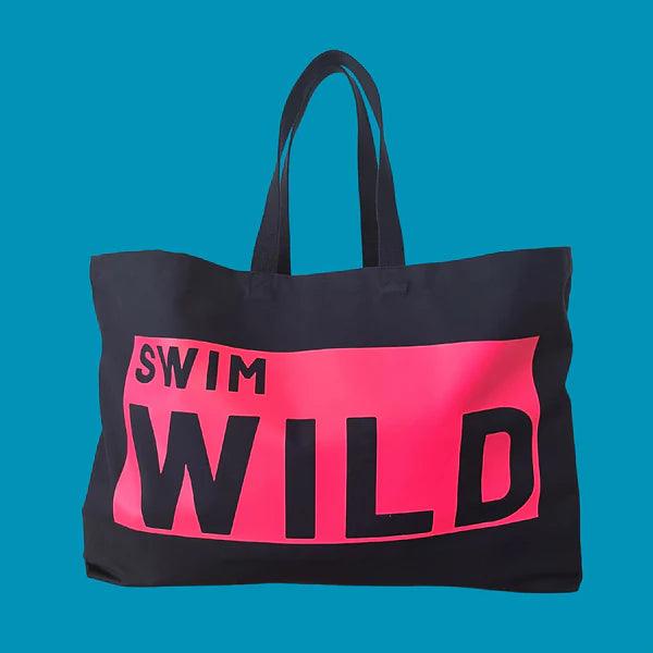 Wild Swim Navy Blue & Neon Pink Cotton Canvas Jumbo Bag - Cornish Gifts by Sandy Shores