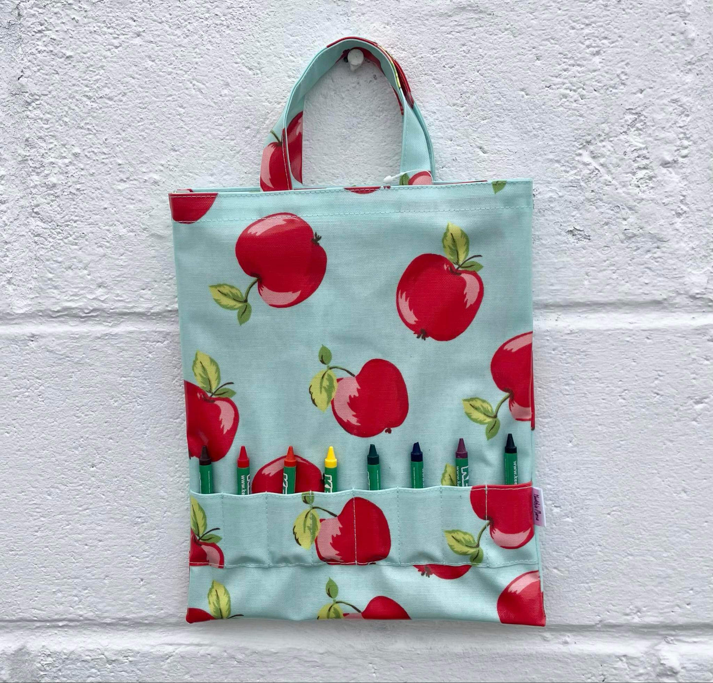 Apples Oilcloth Crayon and Colouring Book Bag