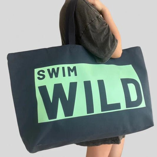 Wild Swim Navy Blue & Mint Cotton Canvas Jumbo Bag