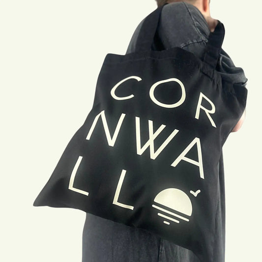 Cornwall Black & White Cotton Canvas Tote Bag