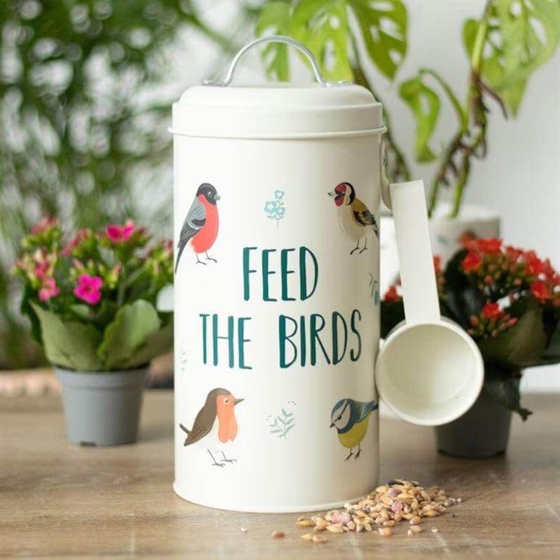 Feed The Birds Metal Bird Seed Tin and Scoop - Sandy Shores Gift and Home