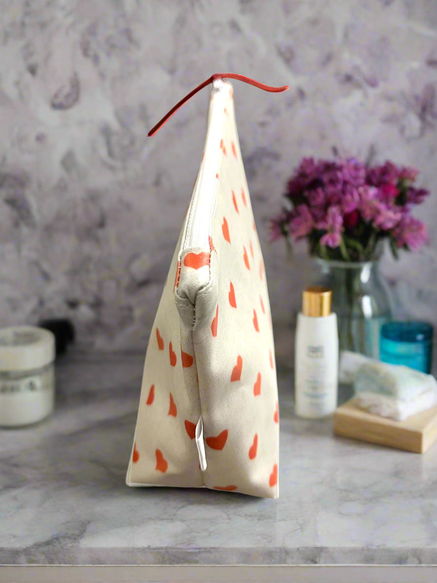 Love Hearts Oil Cloth Handmade Wash Bag - Cornish Gifts by Sandy Shores