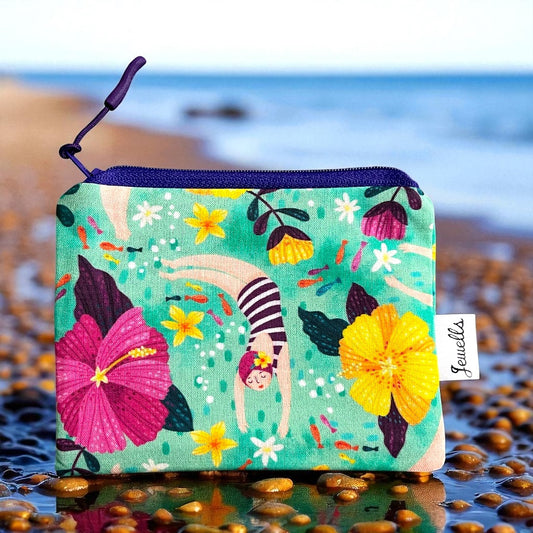 Sea Swimming Pattern Cotton Coin Purse - Handmade in Cornwall