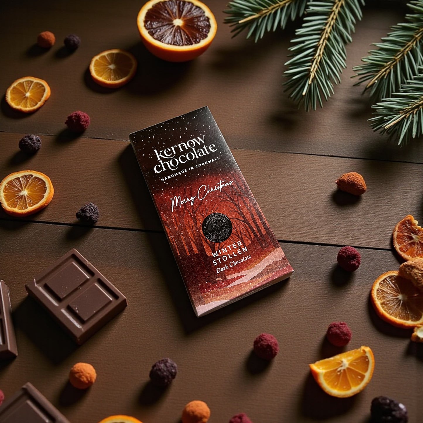 Winter Stollen Dark Chocolate Cornish Chocolate Bar - Handmade in Cornwall