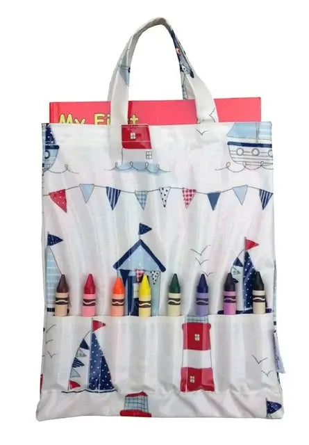 Maritime Oilcloth Crayon and Colouring Book Bag - Sandy Shores Gift and Home