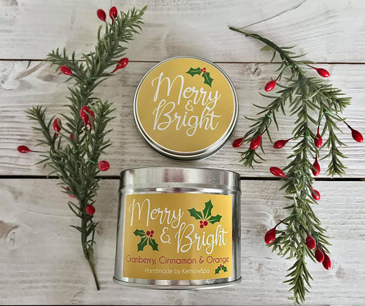 Merry & Bright Festive Cornish Candle - Cranberry, Cinnamon & Orange Fragrance