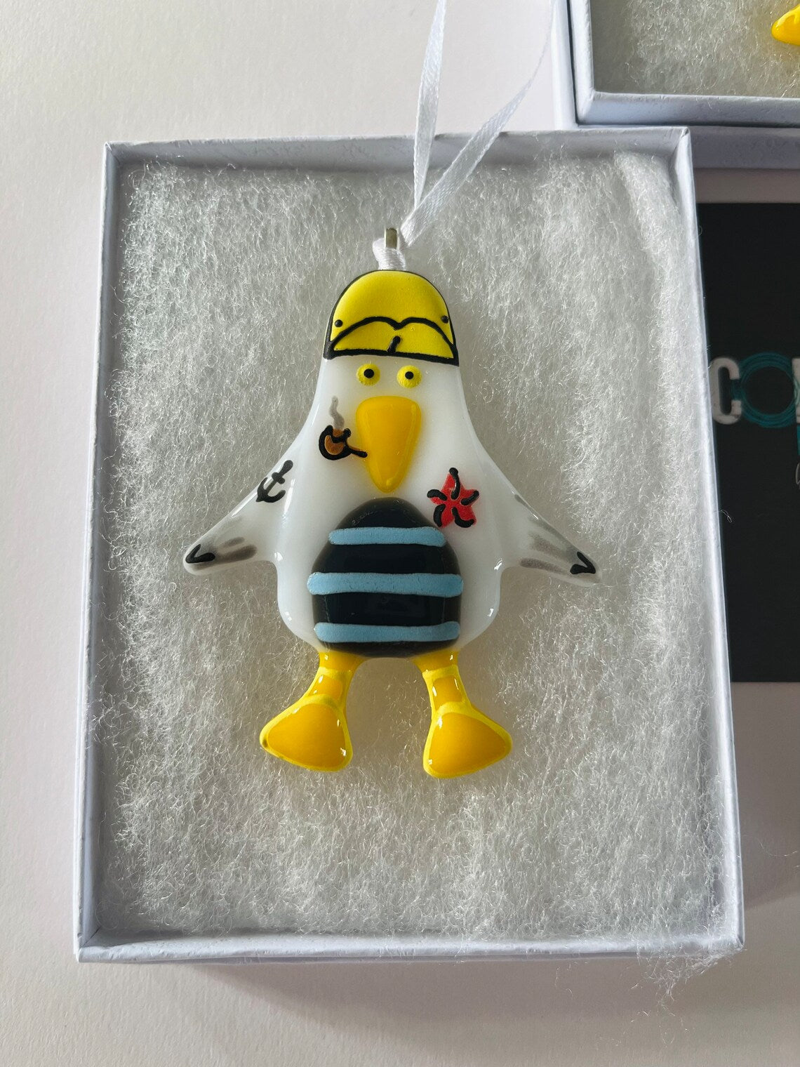 Pirate Seagull Handmade Fused Glass Hanging Ornament - Sandy Shores Gift and Home