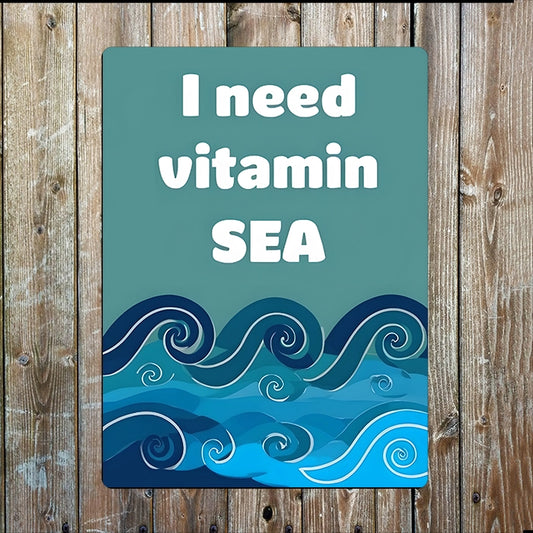 Vitamin Sea Metal Sign - Inspiring Wording On A Background Of Swirling Waves