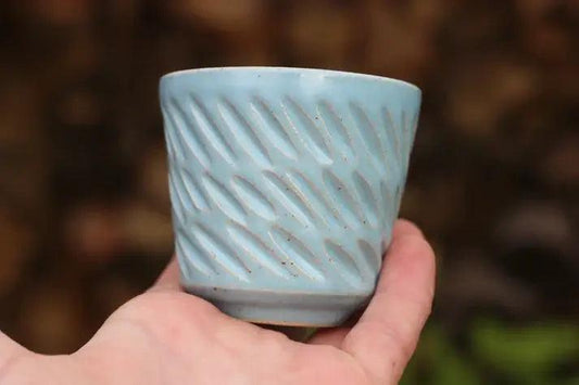 Blue Ceramic Beaker Handmade in Cornwall - Cornish Gifts by Sandy Shores