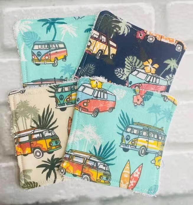 Camper Van Pattern Reusable Face Wipes - Pack of 4 - Cornish Gifts by Sandy Shores