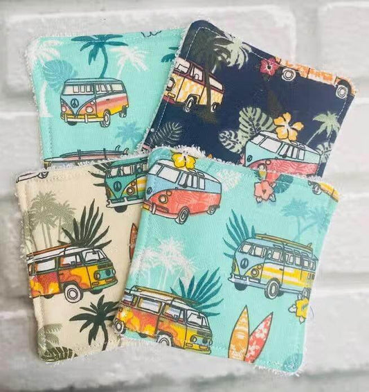 Camper Van Pattern Reusable Face Wipes - Pack of 4 - Cornish Gifts by Sandy Shores