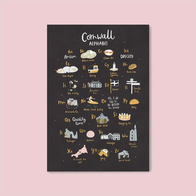 Cornish Alphabet Print Handmade in Cornwall - Cornish Gifts by Sandy Shores