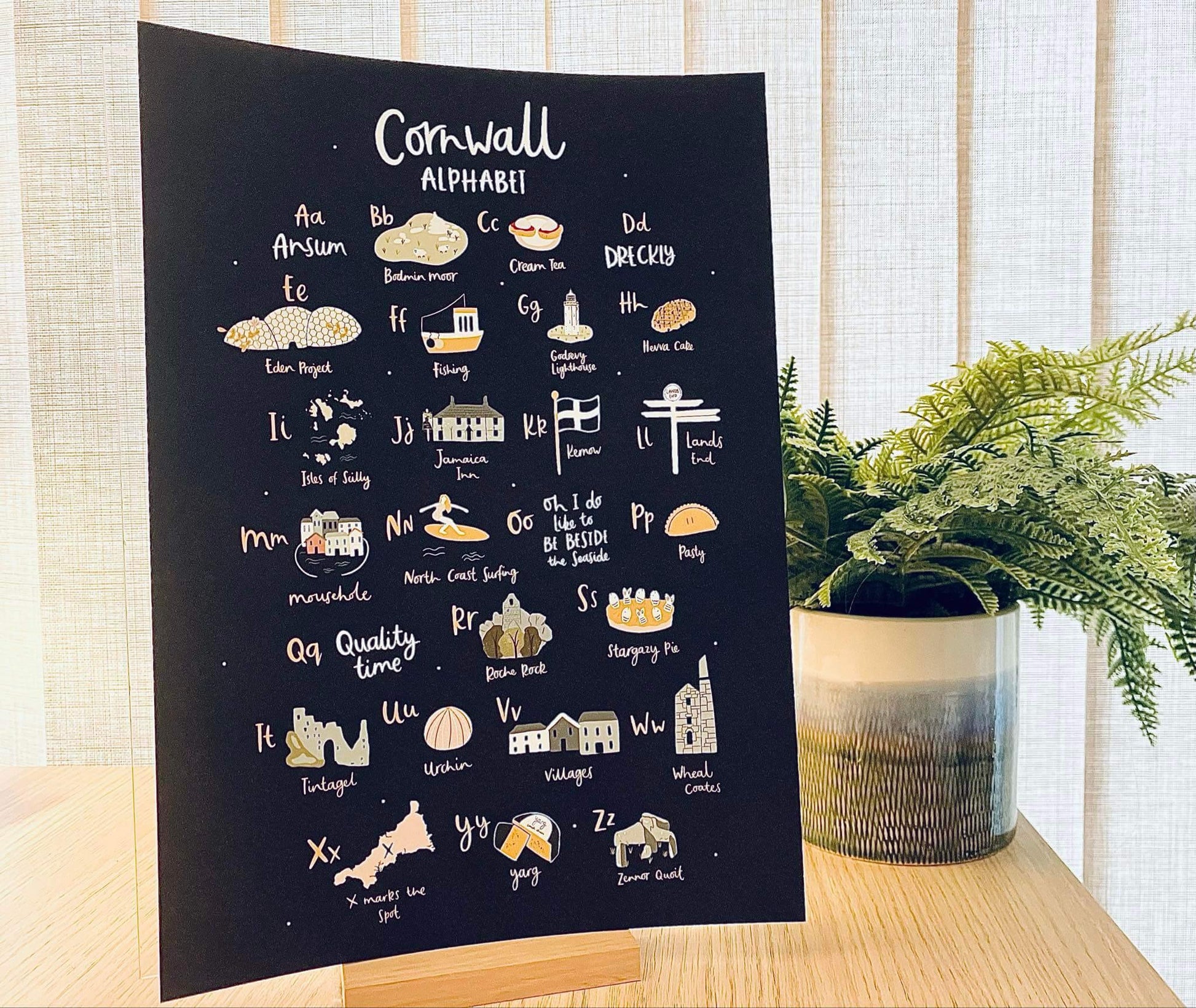 Cornish Alphabet Print Handmade in Cornwall - Cornish Gifts by Sandy Shores