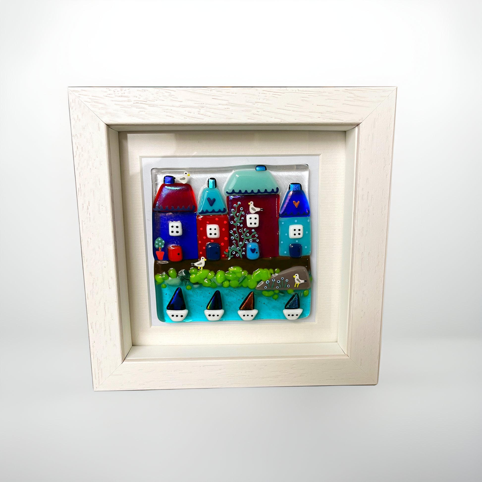 Cornish Harbourside Handmade Fused Glass Square Picture - Cornish Gifts by Sandy Shores