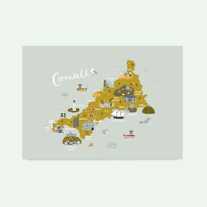 Cornish Landmarks Landscape Print Handmade in Cornwall - Cornish Gifts by Sandy Shores