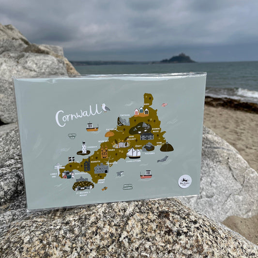 Cornish Landmarks Landscape Print Handmade in Cornwall - Cornish Gifts by Sandy Shores