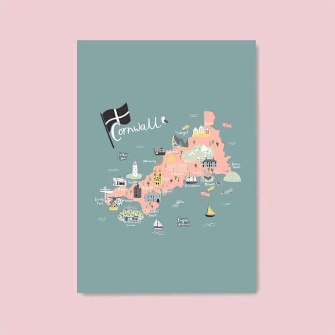 Cornish Landmarks Portrait Print Handmade in Cornwall - Cornish Gifts by Sandy Shores