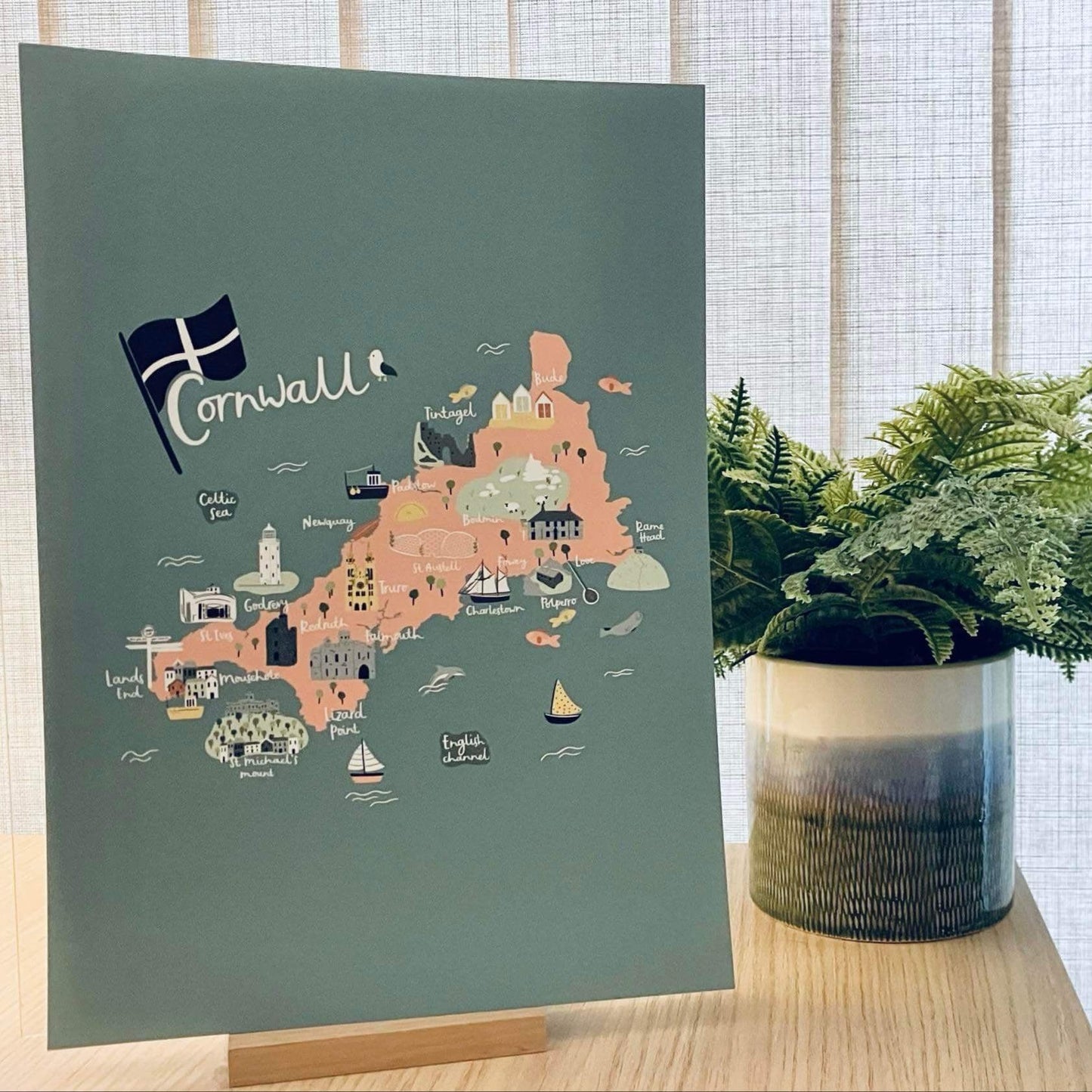 Cornish Landmarks Portrait Print Handmade in Cornwall - Cornish Gifts by Sandy Shores