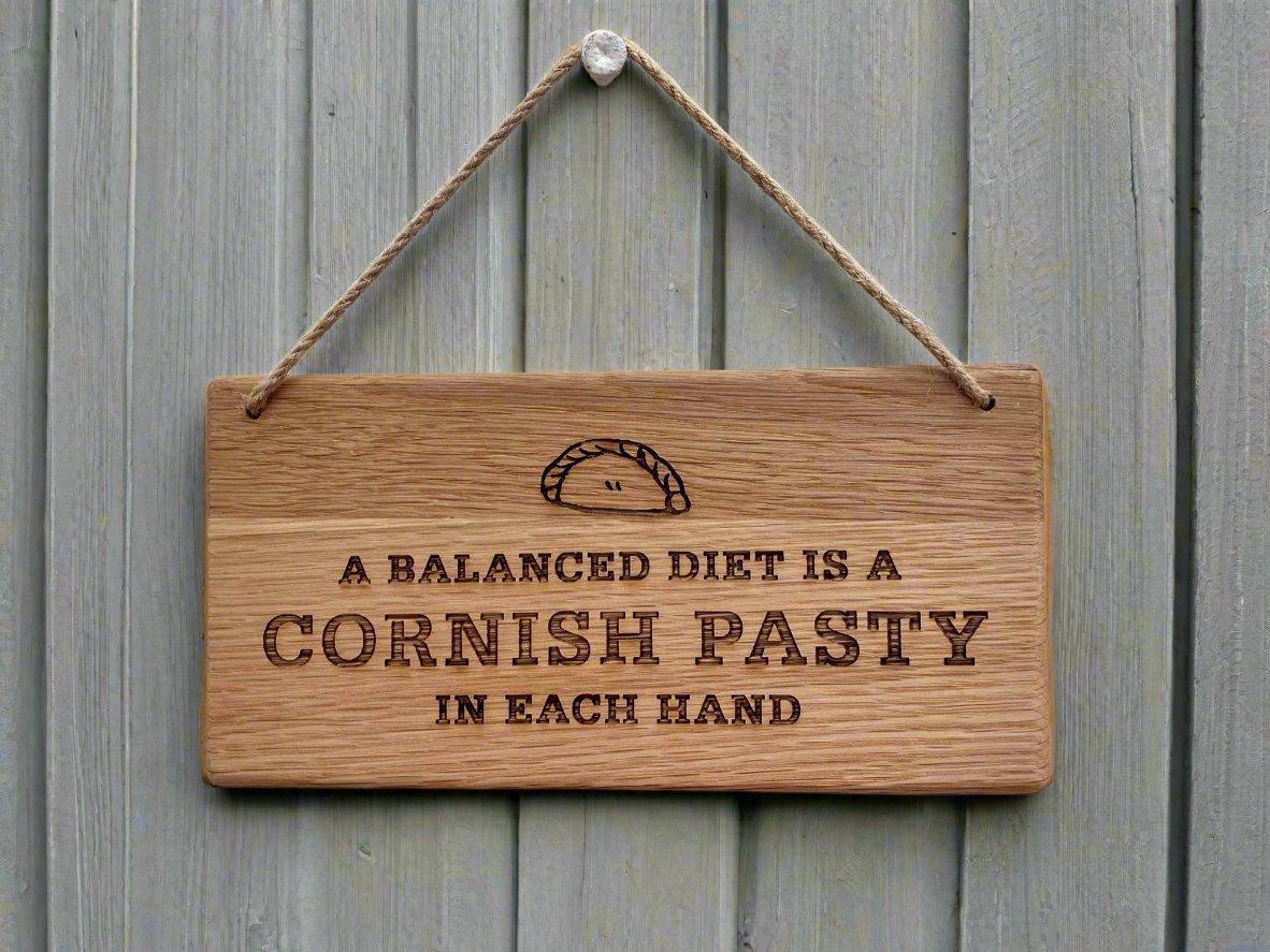 Cornish Pasty Balanced Diet Novelty Hanging Wooden Sign - Cornish Gifts by Sandy Shores