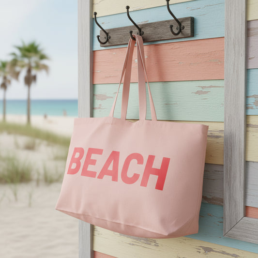 Pink Beach Cotton Canvas Jumbo Bag - Handmade In Cornwall