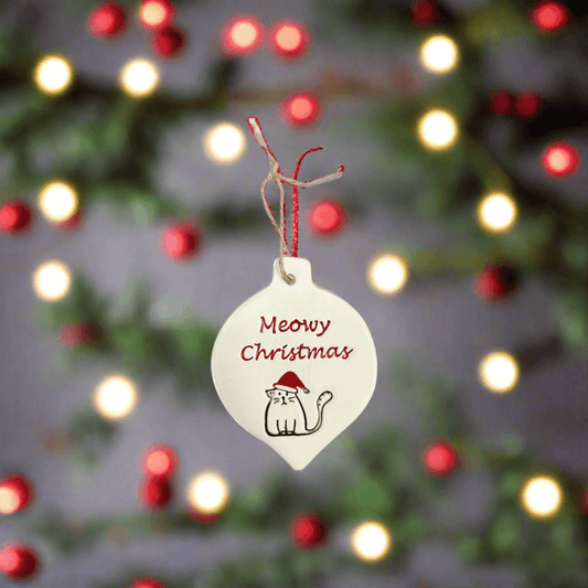 Meowy Christmas Handmade Ceramic Hanging Decoration - Cornish Gifts by Sandy Shores