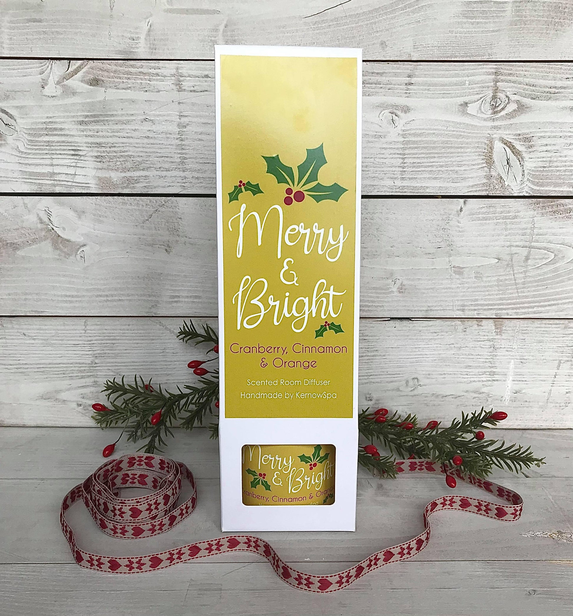 Merry & Bright Hand Poured Scented Reed Diffuser - Handmade in Cornwall - Cornish Gifts by Sandy Shores