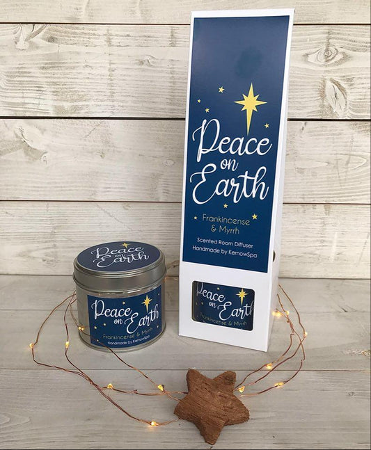 Peace On Earth Hand Poured Soy Wax Candle & Reed Diffuser Duo - Handmade in Cornwall - Cornish Gifts by Sandy Shores