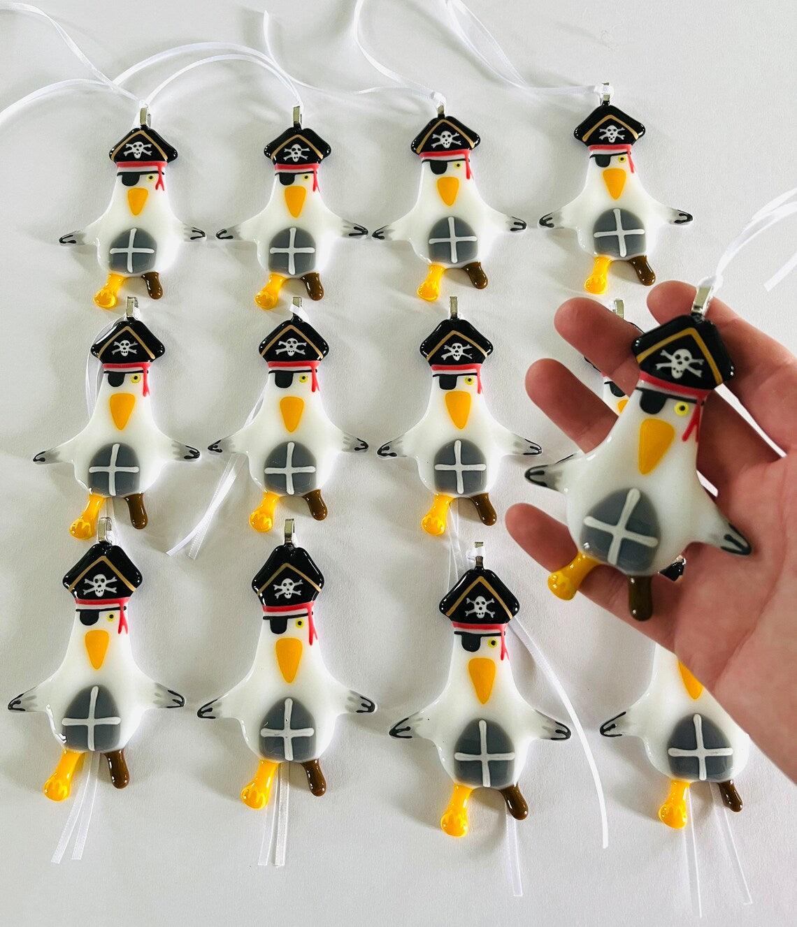 Pirate Seagull Handmade Fused Glass Hanging Ornament - Cornish Gifts by Sandy Shores