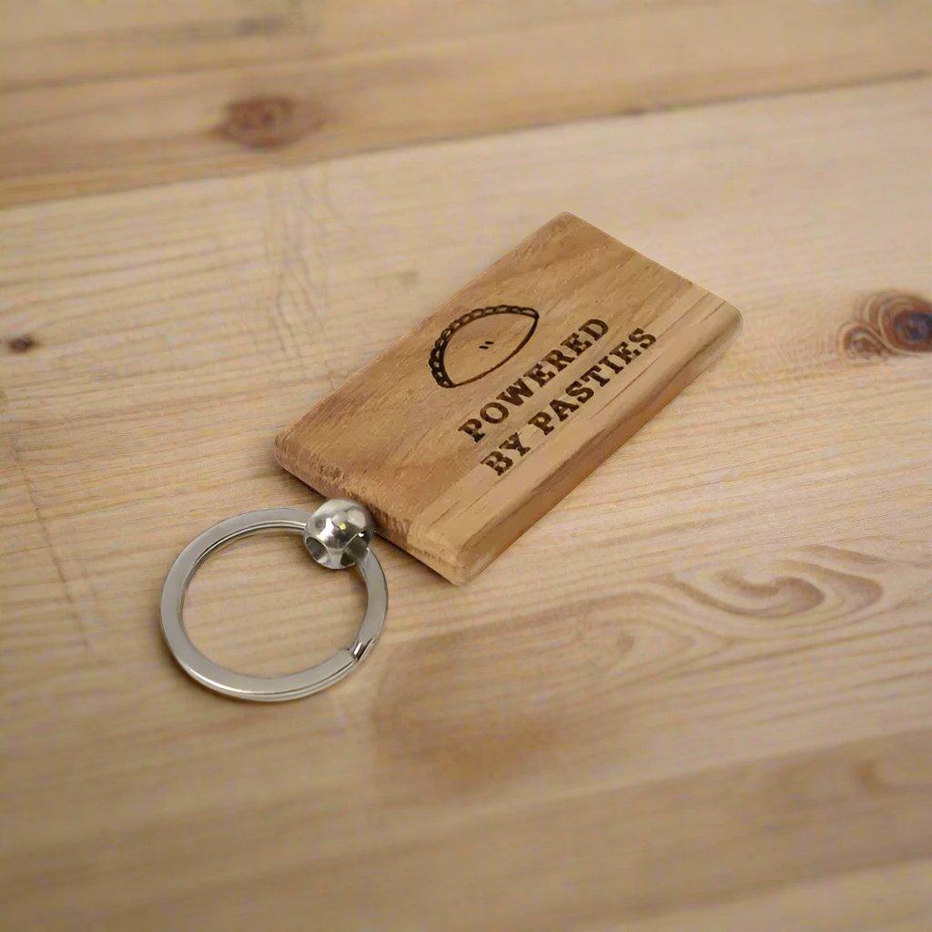 Powered By Pasties Wooden Keyring - Cornish Gifts by Sandy Shores