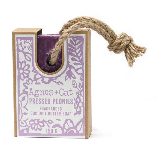 Pressed Peonies Coconut Butter Soap On A Rope - Cornish Gifts by Sandy Shores